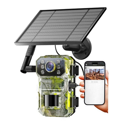NOXOWL 4G LTE Cellular Trail Camera, 2K Live Streaming Solar Trail Cameras with Motion Sensor, Night Vision, GPS, Game Camera with 0.03s Trigger, IP66 Waterproof, Built-in 32GB Card