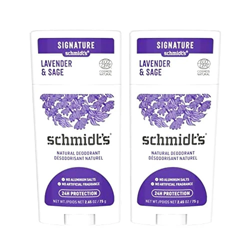 Schmidt's Aluminum-Free Vegan Deodorant Lavender & Sage with 24 Hour Odor Protection, 2 Count for Women and Men, Natural Ingredients, Cruelty-Free, 2.65 oz