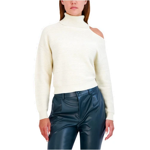 BCBGeneration Women's Relaxed Long Sleeve Sweater Shoulder Cut Out Mock Neck Top