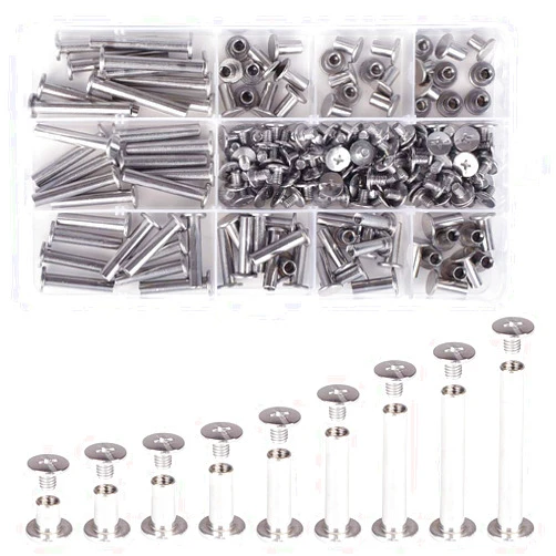 Witlans Chicago Binding Screws Assorted Kit,90 Sets 304 Stainless Steel Phillips Chicago Screw Binding Post Screw Kit for DIY Leather Decoration Scrapbook Photo Albums Bookbinding(9 Sizes)