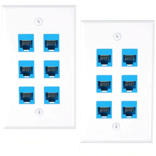 Weewooday 2 Pcs RJ45 Wall Plate 6 Port Ethernet Wall Plate Cover Cat6 Female to Female Jack Inline Coupler Plates Ethernet Cable Faceplates for Cat5 Cat5e Cat6