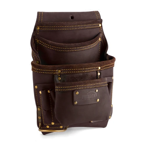 OX Tools Leather Tool Bag with 10 Pocket Screw and Nail Pouch Oil Tanned Leather, Hammer Loop, Pencil Holder, Top Grain Leather with Hammer Holder Pencil Holder Screwdriver Holder OX-P263701