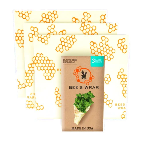 Bee's Wrap Reusable Beeswax Food Wraps Made in the USA, Eco Friendly Beeswax Wrap for Food, Sustainable Organic Cotton, 3 Pack of Large Wraps, Honeycomb Pattern