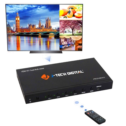 J-Tech Digital HDMI Multi-Viewer Quad 4x1 Seamless Switch 1080p Switcher w/5 Display Modes & VGA Loop Out [JTECH-MV41V]