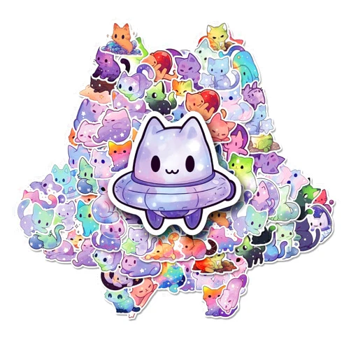 LHST 50Pcs Cartoon Rainbow Starry Sky Cat Stickers for Kids, Cartoon Theme Stickers, Vinyl Waterproof Stickers for Adults Funny Decals Stickers for Water Bottle Gifts Stuff for Computer Laptop (Cat)