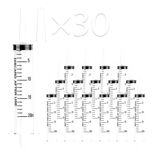 JOLLY PARTY 30 Pack 20mL Syringes, Plastic Syringes with Catheter Tip and Cap, Individually Sealed Feeding Syringe For Dogs, Measuring Syringe For Liquid, Scientific Labs, Refilling, Dispensing