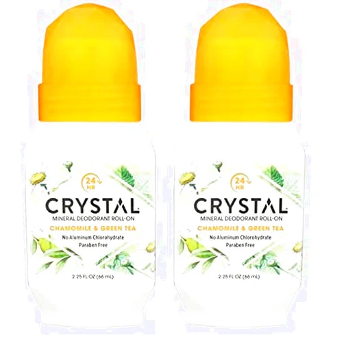 Crystal Essence Mineral Deodorant, Roll-On Chamomile and Green Tea, 2.25 Fl Oz (Pack of 2) (31661)