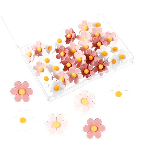 DIVINA VITAE Flower Push Pins, 30Pcs Thumb Tacks for Cork Board, 0.9Inch Cute Push Pins for Bulletin Boards Cork Boards Cardboard Hanging Posters Wall Decorations(Pink + White)