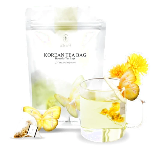 KKOKDAM Butterfly Tea Bags - Chrysanthemum - Korean Gift Set, Decaf Tea Bags, Fancy Tea Bags, Unique Tea Bags, Iced Tea Bags for Fancy Tea Sets - Butterfly Tea Bag Gift Set - 10 Korean Tea Bags