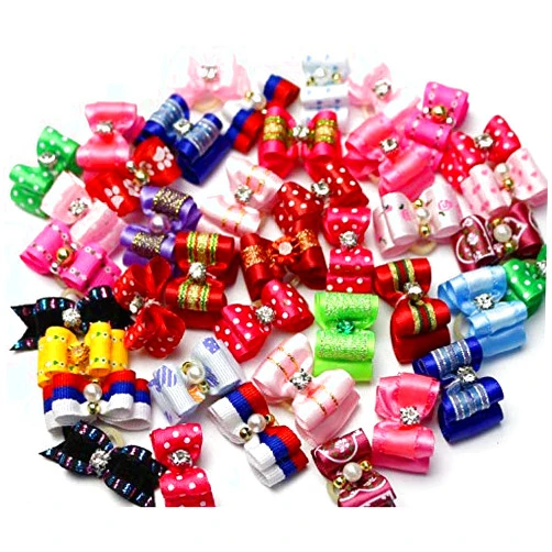 PIHAPPY Pet Cat Puppy Topknot Dog Hair Bows Hairpin Hair Clips with Rubber Bands Grooming Accessories Assorted Colors Pack of 20PCS (Design B 20PCS)