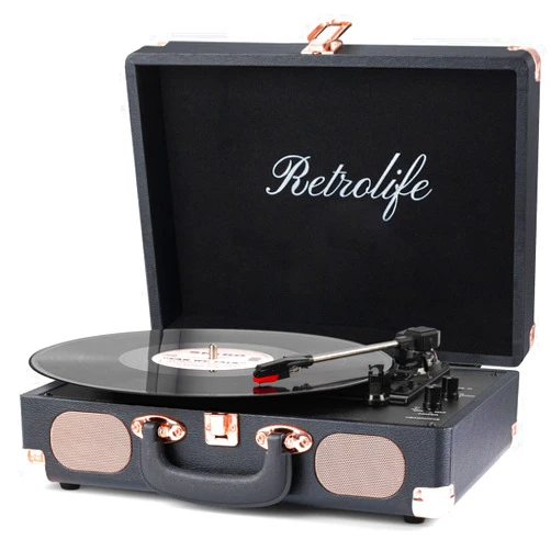 Retrolife Record Player Bluetooth Portable Suitcase Vinyl Player with Built-in Speakers Retro Style Record Player for Vinyl Records 3-Speed RCA Line Out AUX in Vintage Turntable Upgrade Black