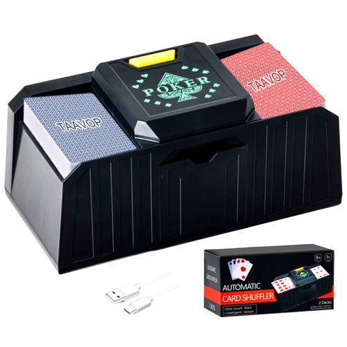 TAAVOP Automatic Card Shuffler 1-2 Deck, USB & Battery Operated Quiet Electric Playing Card Shuffler, Card Dealer Machine for UNO, Blackjack, Family Party Poker (Black - Sensor)