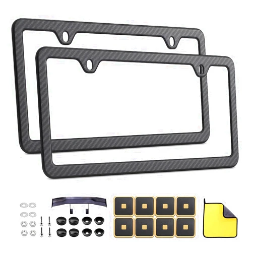 Sufeasdf License Plate Frame Black : 2 Pack Carbon Fiber Pattern License Plate Cover with Screw Cap, Universal auto Parts for Most Cars