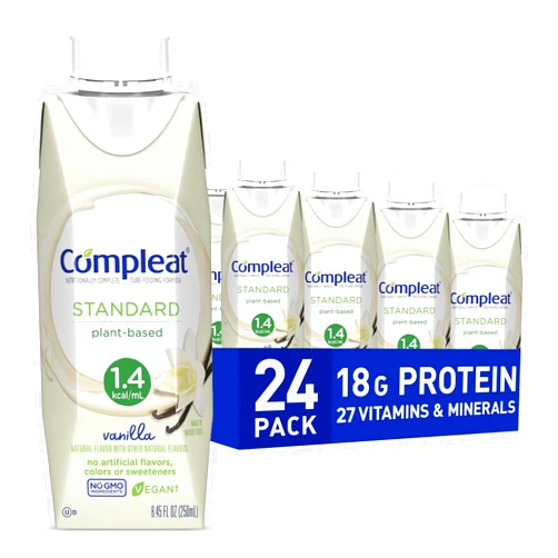 Compleat Standard 250mL, Plant Based Nutritionally Complete Shake, Tube Feeding Formula, Vanilla Flavor, 24 Pack