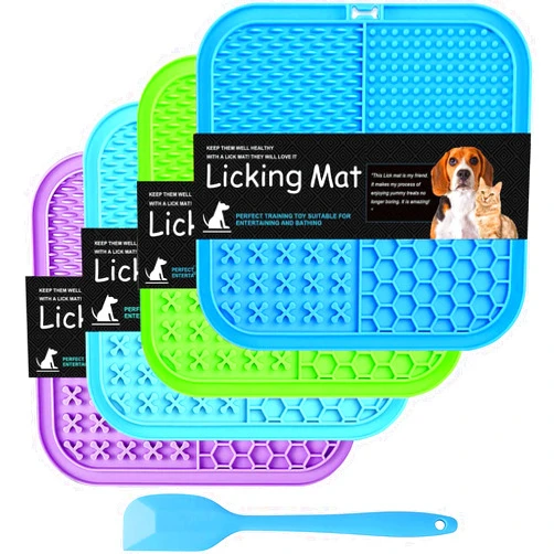 YouJabz Licking Mat for Dogs & Cats 4 Pack, Slow Feeder Lick Pat Dog Enrichment Toys, Feeding Mat Anxiety Relief with Suction Cups for Butter Food Yogurt Peanut, Pets Training Mat