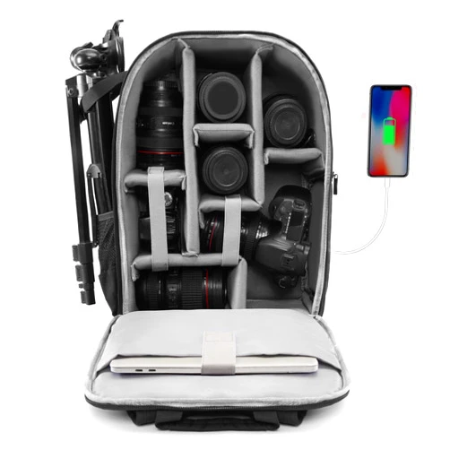 CADeN Camera Backpack Bag for DSLR/SLR Mirrorless Camera Waterproof with 15.6 inch Laptop Compartment, USB Charging Port, Tripod Holder, Rain Cover, Camera Case Compatible for Sony Canon Nikon Black L