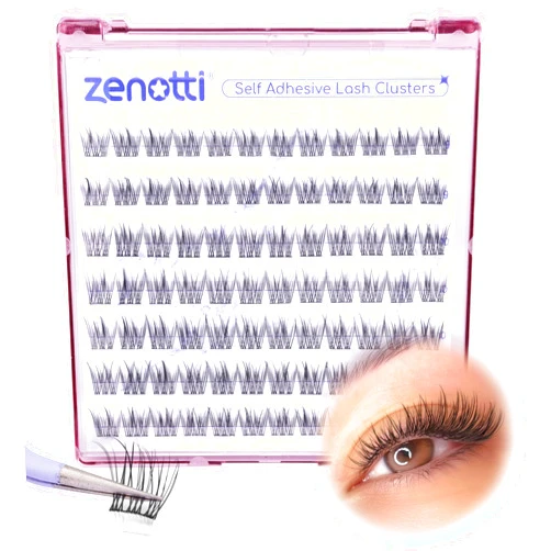 Zenotti Self Adhesive Lash Clusters Natural Lash Individuals No Glue Needed Wispy Cluster Eyelash Extensions Reusable C Curl Cluster Lashes 9-11mm Mixed Length DIY Lash Extension Kit