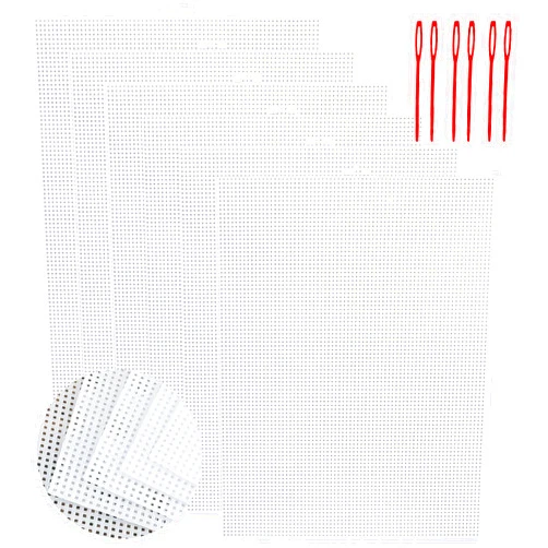 CHWANG 6 Pieces White Plastic Mesh Canvas Sheets,7 Count Plastic Mesh for Embroidery,Knit Crochet Projects, Acrylic Yarn Crafting and Make Dividers (6)
