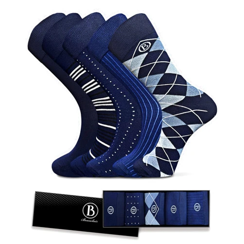 Easytwelve Men's Bamboo Rayon Dress Socks Size 8-13, 5 Pairs Mid Calf Crew Socks for Business & Casual, Gift Box