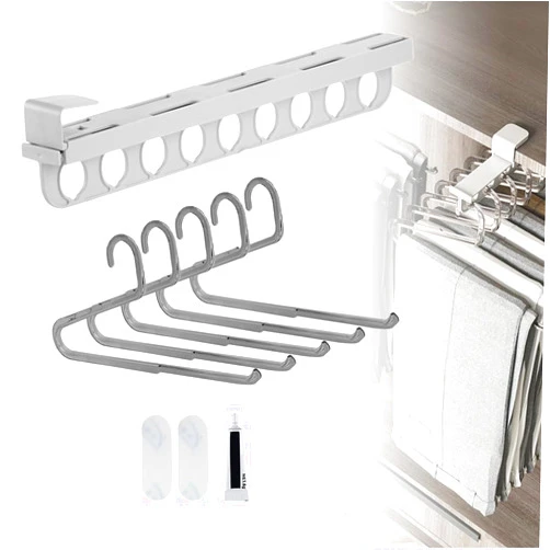 Coloday Pull Out Type Retractable Clothes Rack, 2024 Upgrade Pull Out Closet Rod Without Drilling Clothes Drying Rack, Retractable Hanging Rod for Hang Clothes Wall Mounted Clothes Rack (Grey)