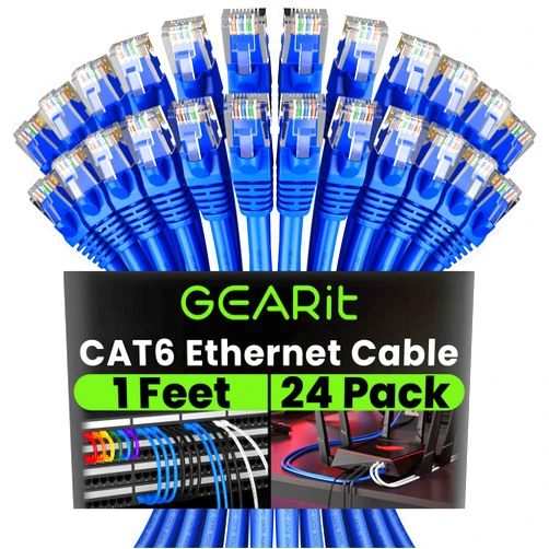 GearIT Cat 6 Ethernet Cable 1 ft (24-Pack) - Cat6 Patch Cable, Cat 6 Patch Cable, Cat 6 Cable, Cat6 Ethernet Cable, Network Cable, Internet Cable for Personal Computer - Blue 1 Foot