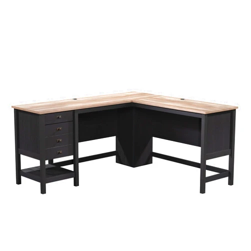 Sauder Cottage Road L Shaped Desk Computer Desk with Drawers, Home Office Desk with Optional File Cabinet Storage, Cable Management, in Raven Oak Finish