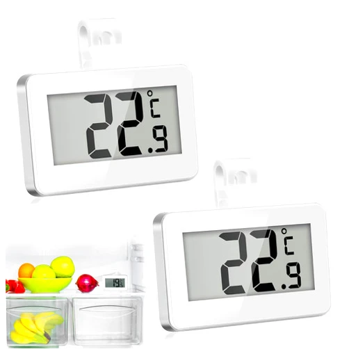 Yenblow 2 Pcs Small Digital Fridge Thermometer, Magnetic Plastic RV Refrigerator Thermometer with Hook, High Precision Frost Alarm with Large LCD Display Fridge Thermometer (No Battery Included)