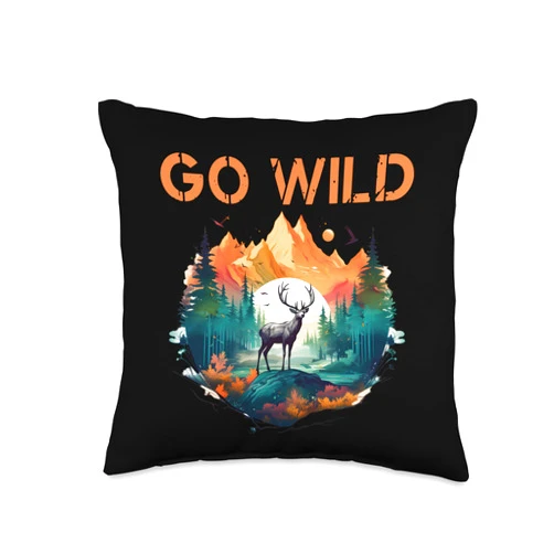 Forest Retreat & Nature Healing meet Shinrin Yoku Deer Go Wild Forest Traditional for Hunters Buck Doe Throw Pillow, 16x16, Multicolor