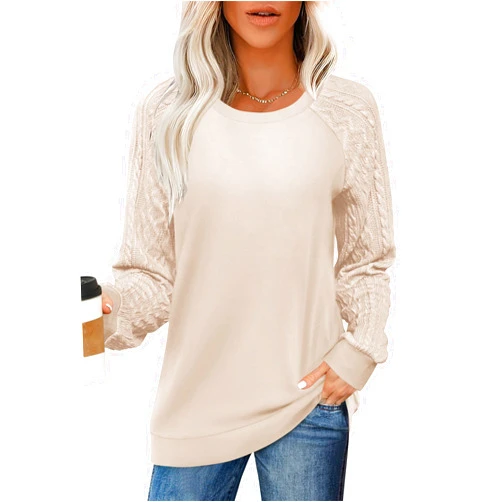LOMON Shirts for Women Dressy Casual Crewneck Cable Knit Sleeve Sweaters Lightweight Pullover Tunic Tops