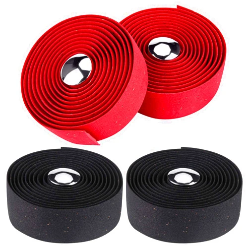 Awpeye Bicycle Handlebar Tape Cork Bar Tape with End Plugs for Road Bike and Cycling - 4 Rolls (Black, Red)