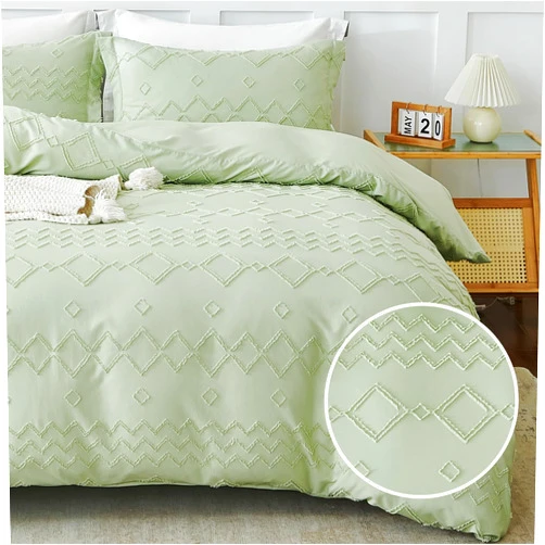 EMME Green Duvet Cover Twin, Tufted Duvet Cover Set, Boho Bedding Sets for All Seasons, 2 Pieces Embroidery Chic Duvet Cover Full, 1 Duvet Cover + 1 Pillowcase (Sage Green, Twin)