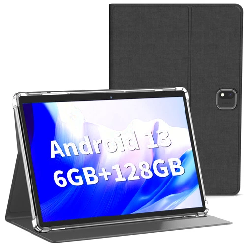 NORTH BISON Android Tablet, 10.1 Inch Android 13 Tablet, 6GB RAM 128GB ROM, 1TB Expand, Tablet with 8000mAh Long Battery,Tablet with Dual Camera, WiFi, Bluetooth, HD Touch Screen, GMS Certified-Black
