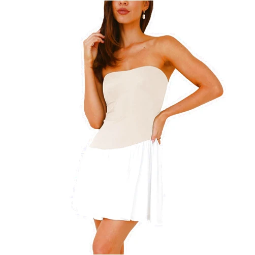SHOLIFAS Women Strapless Tube Dress Color Block Sleeveless Summer Mini Dress