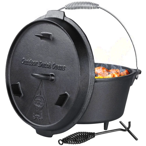 LIFERUN Dutch Oven Pot with Lid, 13.2 Quart Cast Iron Dutch oven, with Lid Lifter Handle & Stand and Dual Function Lid Griddle for Home Cooking BBQ Baking, black