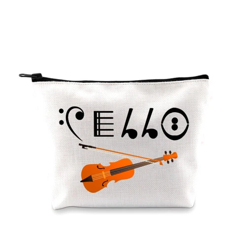 BDPWSS Cello Gift Cello Player Gift Cello Music Note Makeup Bag Funny Cello Cellist Orchestra Musician Zipper Travel Pouch (Cello note bag)