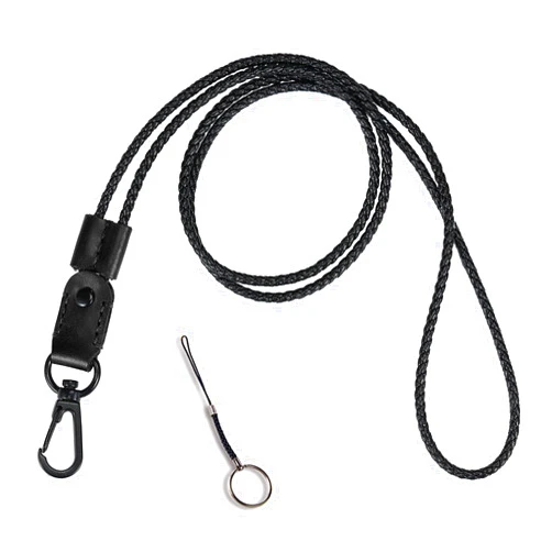 Aolaso Lanyard for ID Badges, Leather Adjustable Necklace Lanyard key chain for Women and Men Office Black Lanyard with Metal Clasp