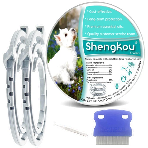ShengKou Natural Flea and Tick Collar for Puppies - 12-Month Protection, Safe Pest Control - Waterproof, Strong - Free Flea Comb and Tick Tweezer Included - 2-Pack, 13.8 Inches