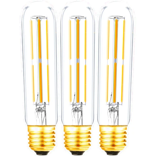 Leools T10 Led Bulb,Dimmable Tubular Vintage LED Edison Bulbs 6W,Equivalent 60 Watt,600LM,Warm White 2700K,Clear Glass,E26 Base Bulb, for Cabinet Display Cabinet etc,3 Pack.