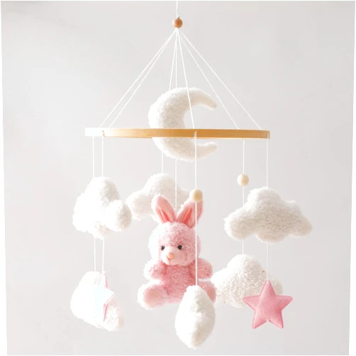 EERKEOD Baby Crib Mobile Bunny Nursery Mobile for Boys Girls Teddy Velvet Mobile Nursery Decor for Infant Bedroom Hanging Baby Mobile for Bassinet Newborn Baby Gift（Pink Bunny）