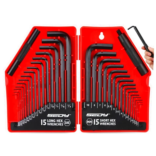 SEDY 32-Piece Hex Key Wrench Set, Metric and SAE Allen Wrenches (0.028-3/8 inch, 0.7-10 mm) L Shape Allen Keys, Chrome Vanadium Steelwith 2x Extension Handle
