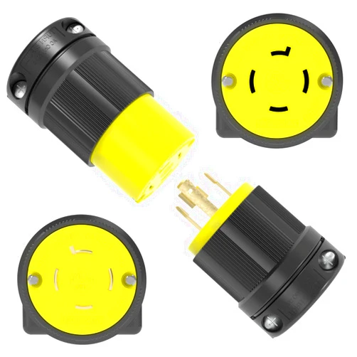 Journeyman-Pro 20 Amp, Plug & Connector Set, NEMA L14-20R & L14-20P, 125/250V, Locking Plug Socket, Black Industrial Grade, Grounding 5000 Watts Generators (L14-20PR Plug Set)