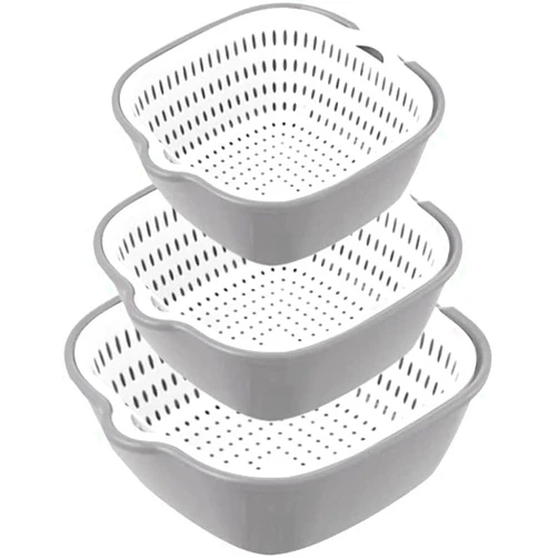 AFEBOO Washing Vegetable Baskets in The Kitchen Fruit Baskets Multi-layer Stackable Vegetable Sinks, Strainer and Washing Fruits and Vegetables Kitchen Colander Set，Grey and white 6-piece set