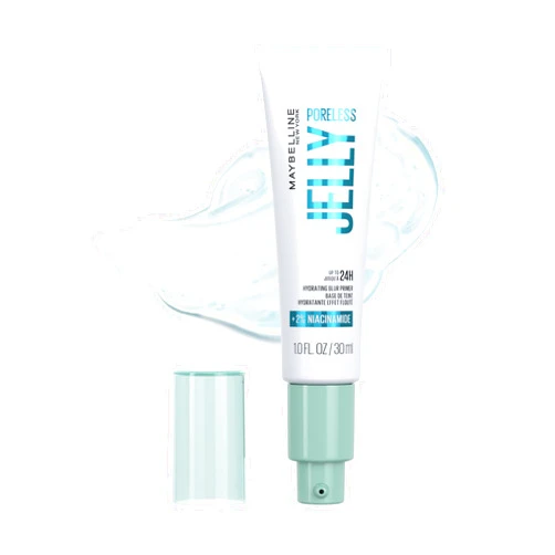 Maybelline Poreless Jelly Primer, Hydrating, Blurring Makeup Primer with 2% Niacinamide For Up To 24HR Make Up Wear, Clear, 1 Count