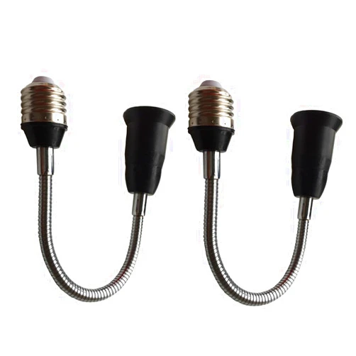 DZYDZR 2pcs Black 39cm Long Flexible Goose Neck Bulb Extender E27 to E27 LED Socket Extender E26 to E26 (15.4IN)