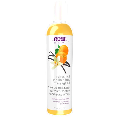 NOW Foods Solutions, Refreshing Vanilla Citrus Massage Oil, Skin Rejuvenating Blend, Supple Skin, 8-Ounce