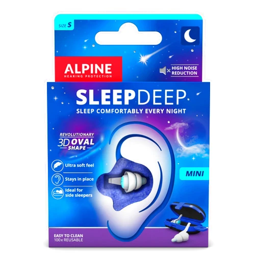 Alpine Hearing Protection Alpine SleepDeep Mini - Soft Ear Plugs for Sleeping and Concentration - New 3D Oval Shape and Noise Reducing Gel for Better Attenuation - 27dB - Ideal for Side Sleeper - 1-Pair Reusable: S