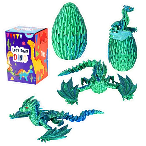Jefuzh 3D Printed Dragon,Flying Mystery Egg Articulated Dragon,3D Printed Crystal Dragon with Wings,3D Dragon Eggs with Dragon Inside,Adults Fidget Toys for Autism ADHD (Blue Green Pro)