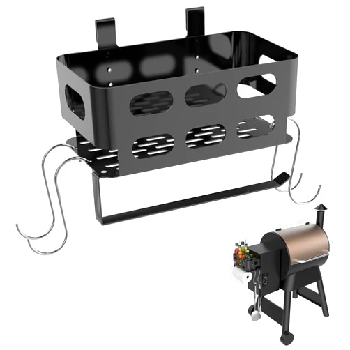 PHYESUVIN Storage Bin with 4 Hooks and Paper Towel Holder for Traeger Grills, Grill Accessories for Traeger Pro 22/34, Ironwood 650/885, Pro D2 575, Pro 780, for Z Grill, for Pit Boss and Other Pellet Grill