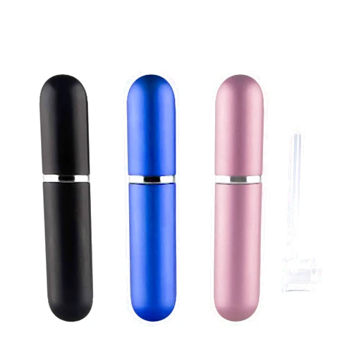 SHxxyljh Perfume Travel Refillable,5ML Perfume Atomisers,3 Pcs Mini Portable Spray Bottles,Round Tube Perfume Bottles Set with 1 Flat Separated Tool,for Home Business Trip Travel(Black+Blue+Champagne)(4pcs)