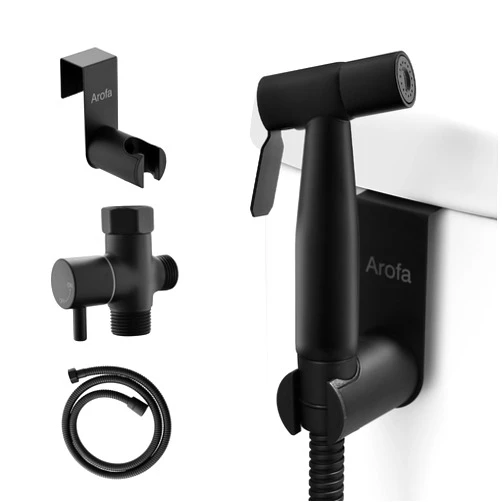 Arofa Black Bidet Sprayer for Toilet, Handheld Jet Sprayer Adjustable Water Pressure Muslim Shower with Bidet Hose, Bidets Faucet for Existing Toilets Cloth Diaper Spray for Baby/Feminine Wash